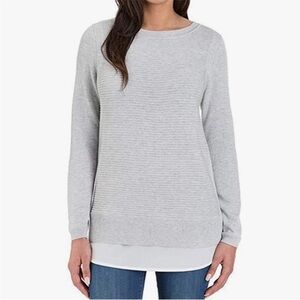 Grey Ribbed Knit Crewneck Sweater LARGE